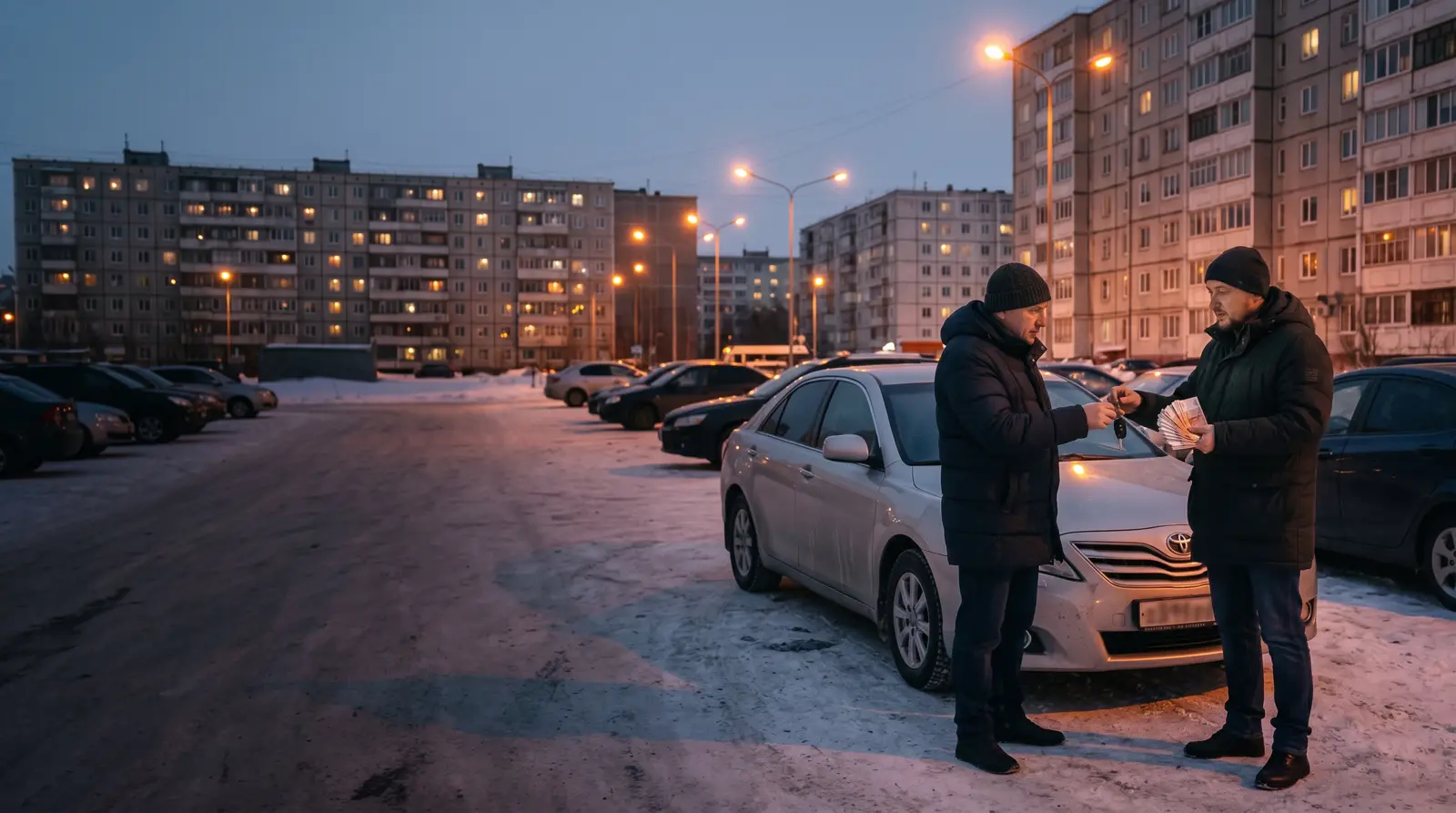 Оценщик передаёт владельцу деньги наличными, владелец отдаёт ключи от автомобиля